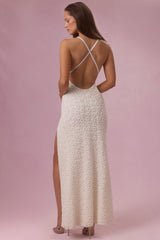 Embellished Square Neck Maxi Dress in Ivory