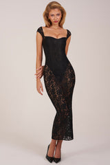 Sweetheart-Neck Maxi Dress in Black