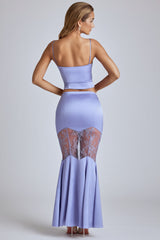 Lace Panel Fishtail Maxi Skirt in Blue Lavender