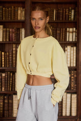 Brushed Jersey Button-Up Cropped Cardigan in Soft Yellow