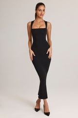 Modal Square-Neck Bodycon Midi Dress in Black