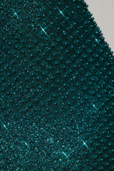 Embellished Sweetheart-Neck Midi Dress in Teal Green