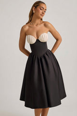 Strapless Corset Midi Dress in Black