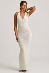 Bouclé Halterneck Maxi Dress in White