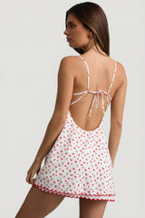 Scalloped Backless A-Line Mini Dress in Cherry Print
