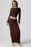 Ribbed-Knit Foldover Maxi Skirt in Espresso