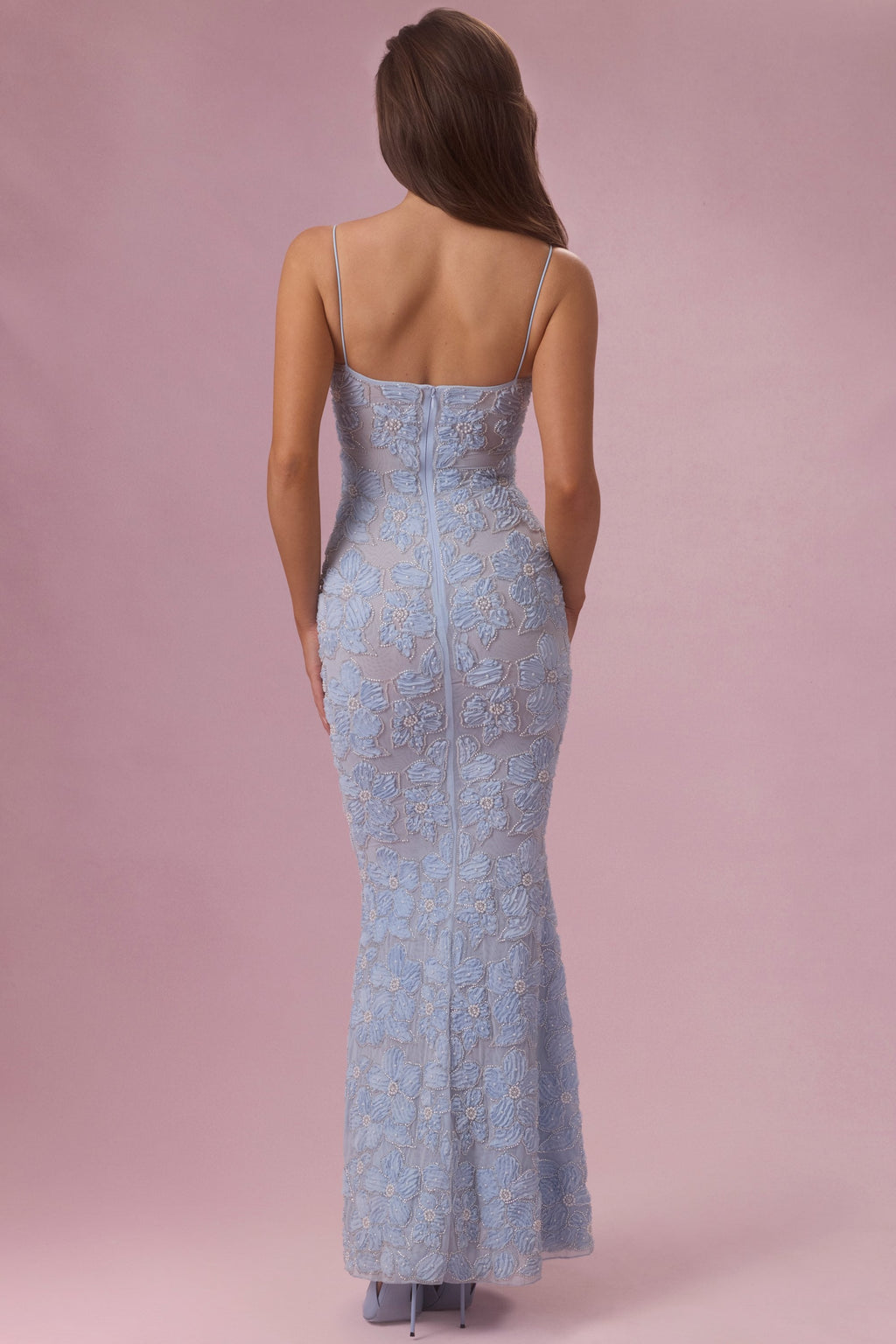Embellished Square Neck Maxi Dress in Powder Blue