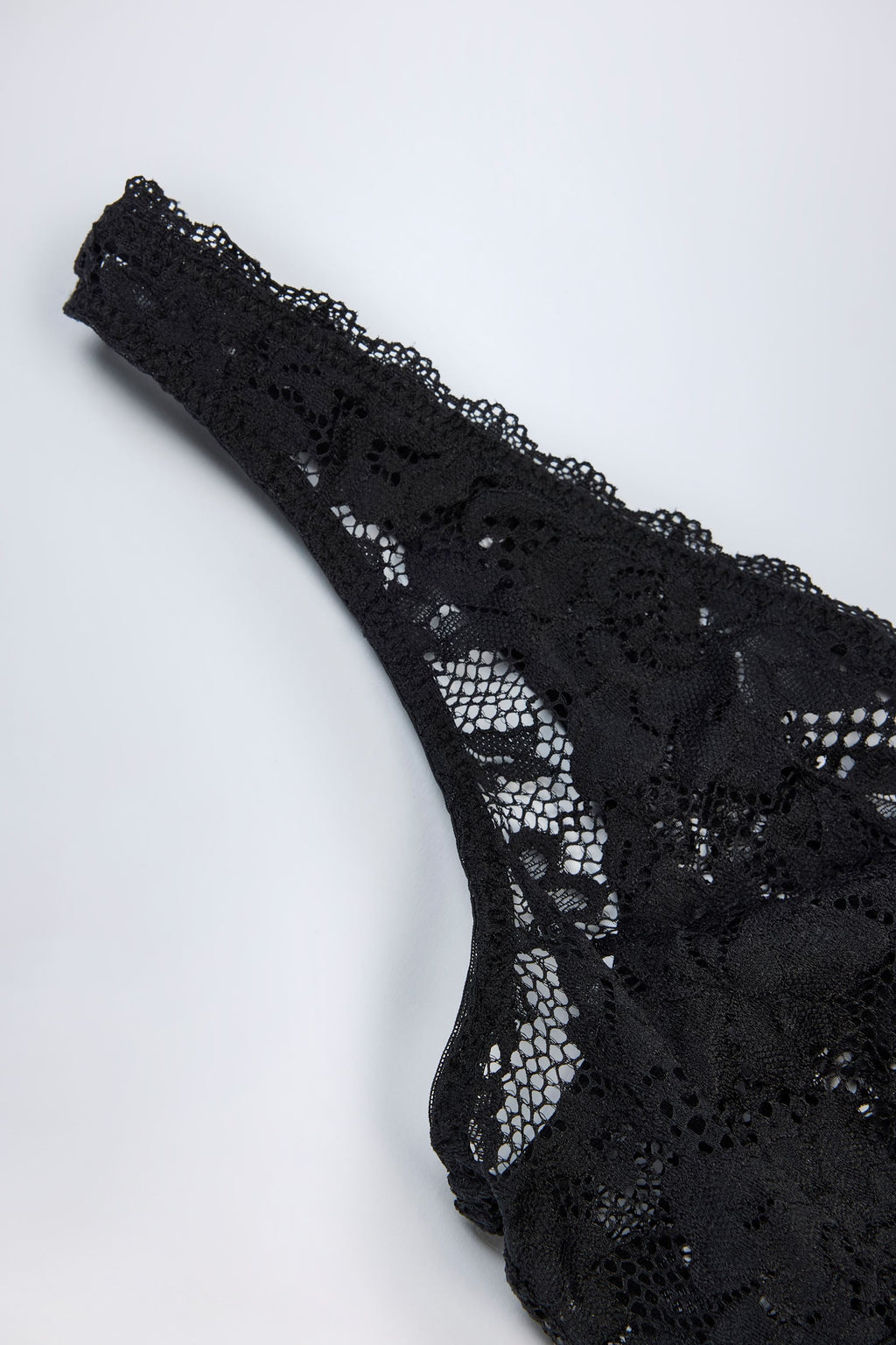Sheer Lace Scalloped Plunge-Neck Bodysuit in Black