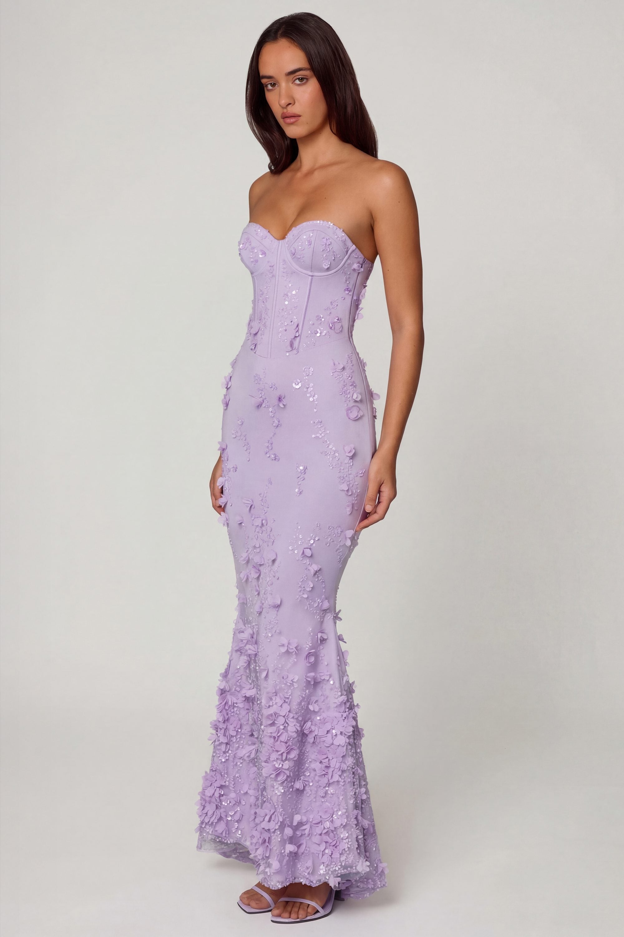 Lace-Up Corset Maxi Dress in Lilac
