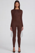 Embellished Jersey High-Waisted Leggings in Chocolate Brown