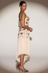 Embellished Soft-Scoop Asymmetric Midaxi Dress in Gold