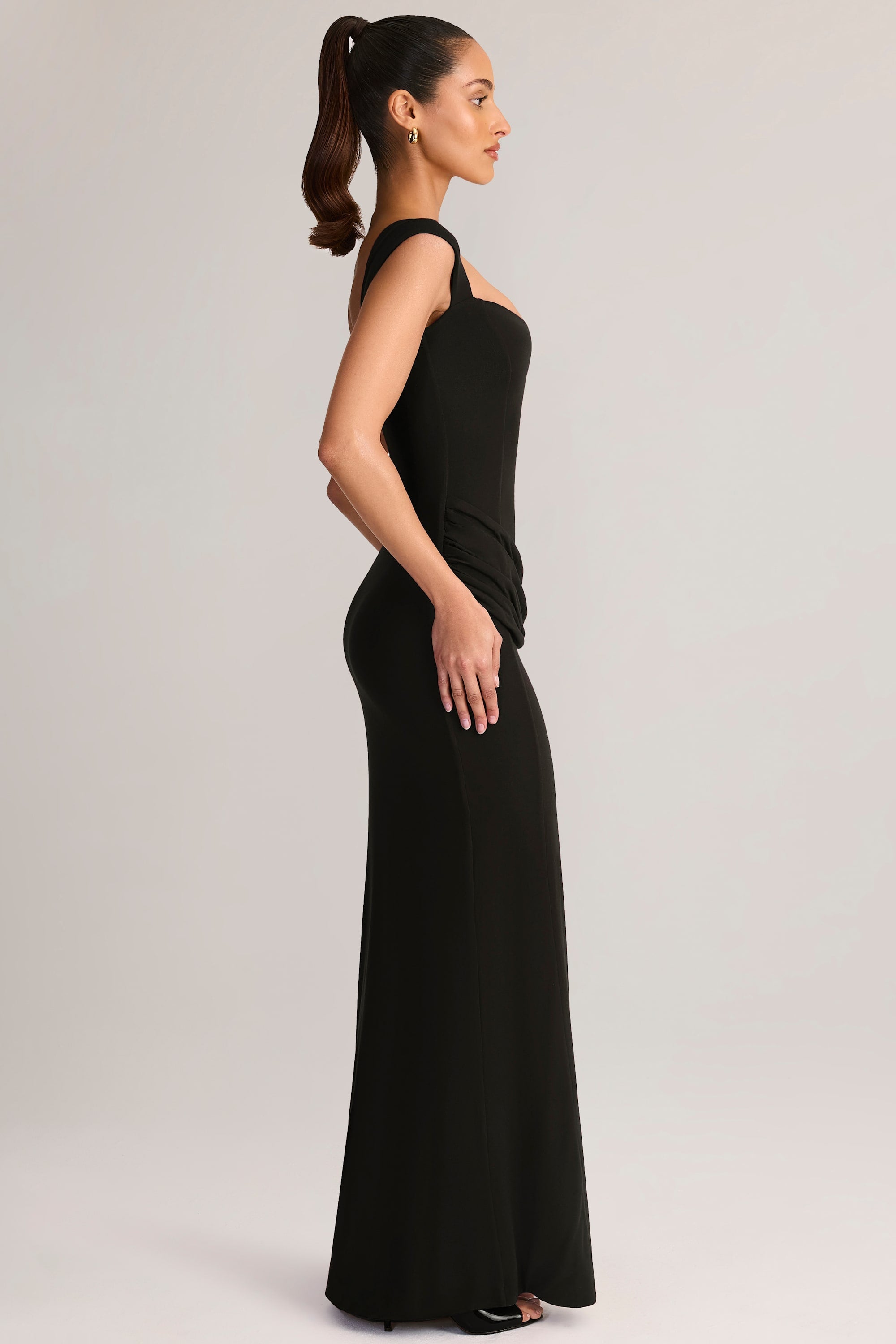 Modal Sweetheart-Neck Cowl-Waist Maxi Dress in Black