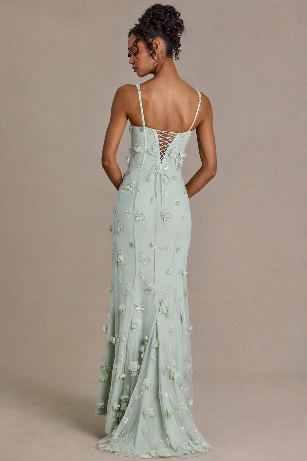 Embellished Corset Gown in Sage Green