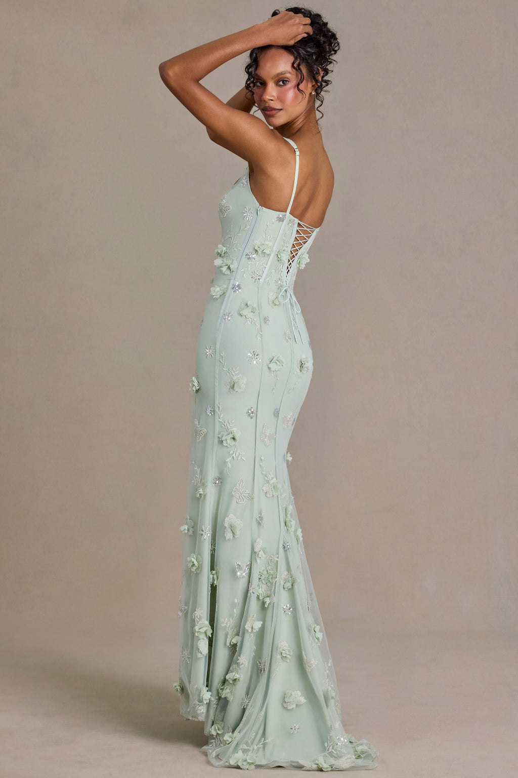 Embellished Corset Gown in Sage Green