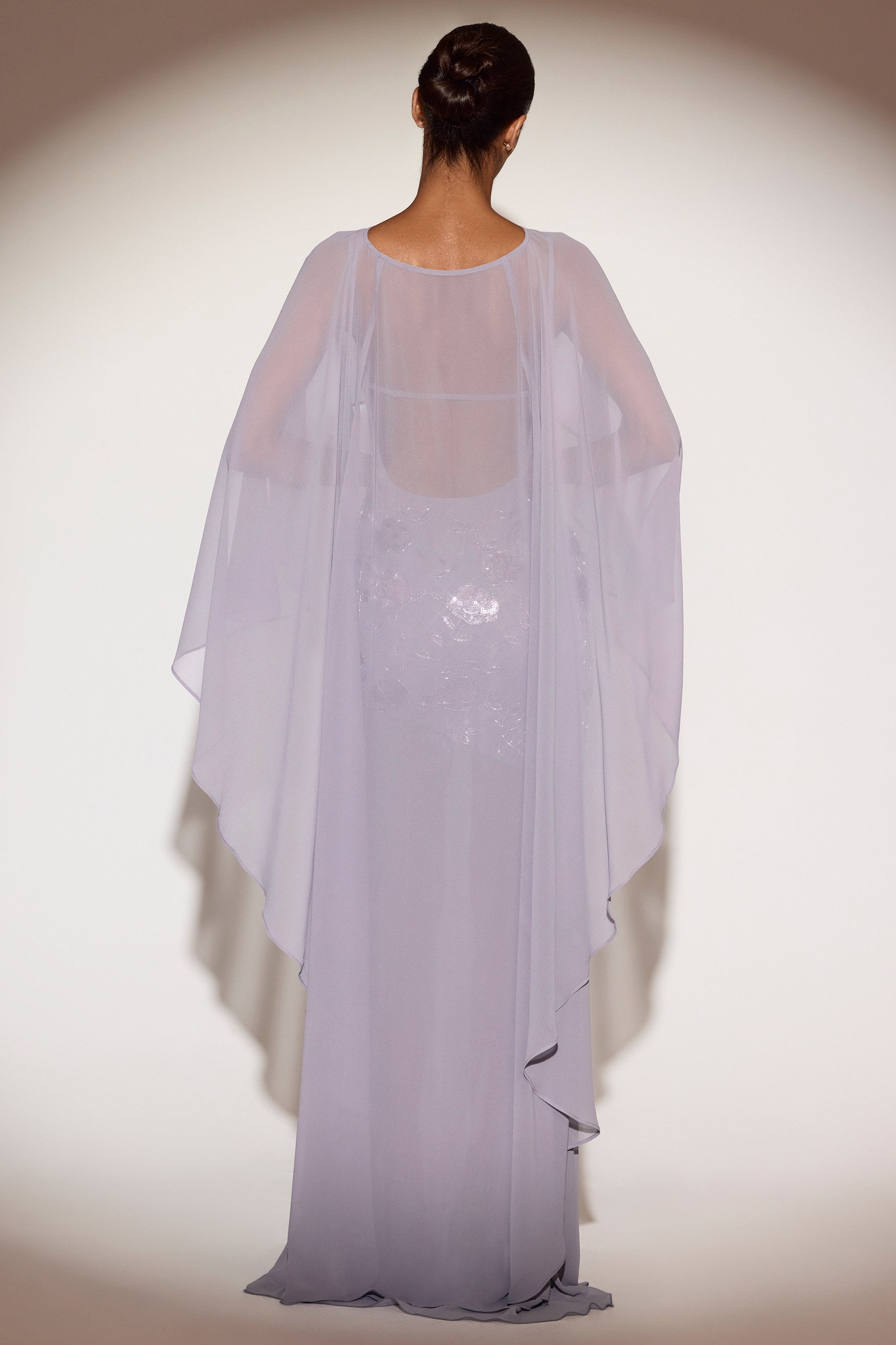 Sheer Chiffon Draped Cape in Lilac