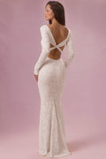 Lace Long-Sleeve Maxi Dress in Ivory