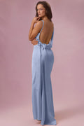 Satin Draped Bridesmaid Dress in Powder Blue