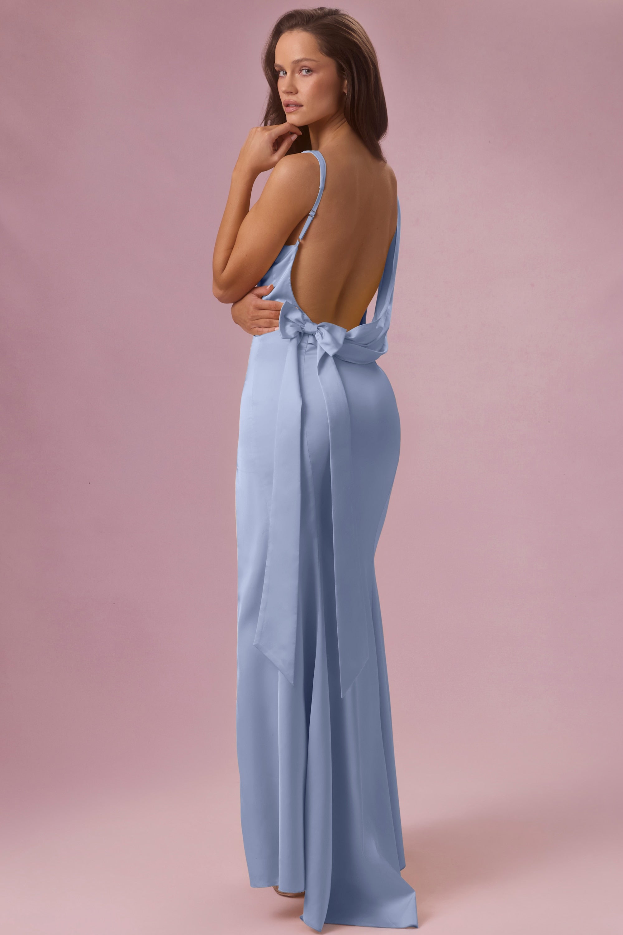 Satin Draped Bridesmaid Dress in Powder Blue
