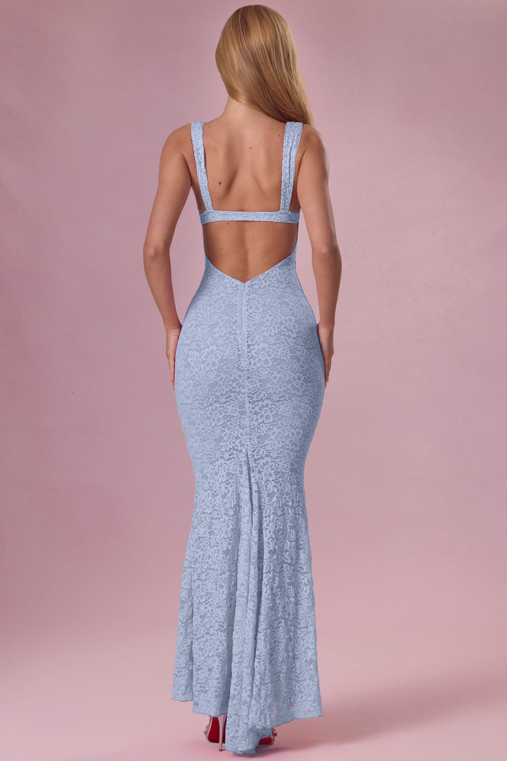 Premium Lace Sweetheart-Neck Gown in Powder Blue