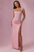 Mesh Draped Bridesmaid Dress in Blush Pink