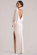 Long-Sleeve Draped Maxi Dress in Ivory