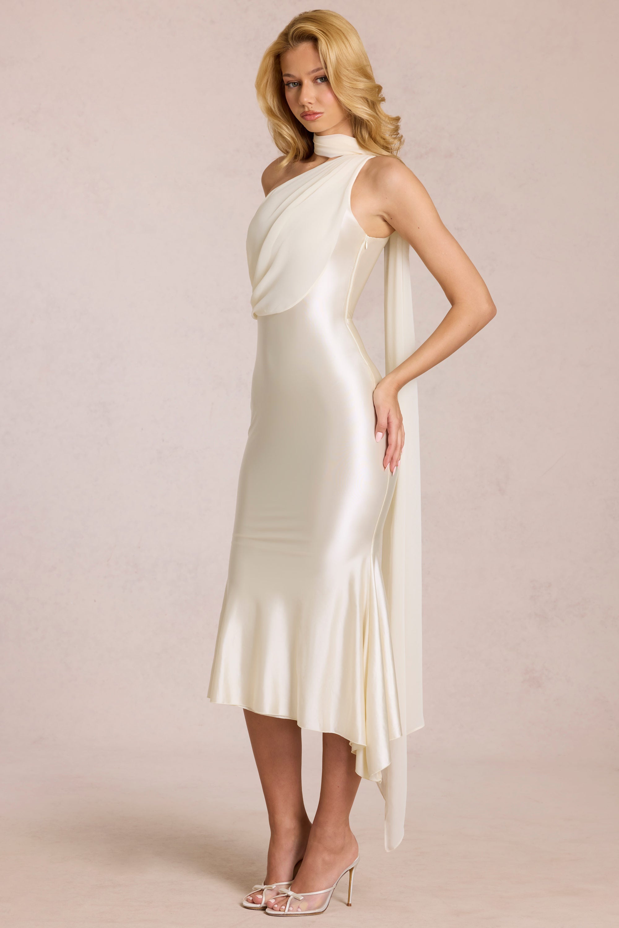 Scarf-Detail Midaxi Dress in Ivory
