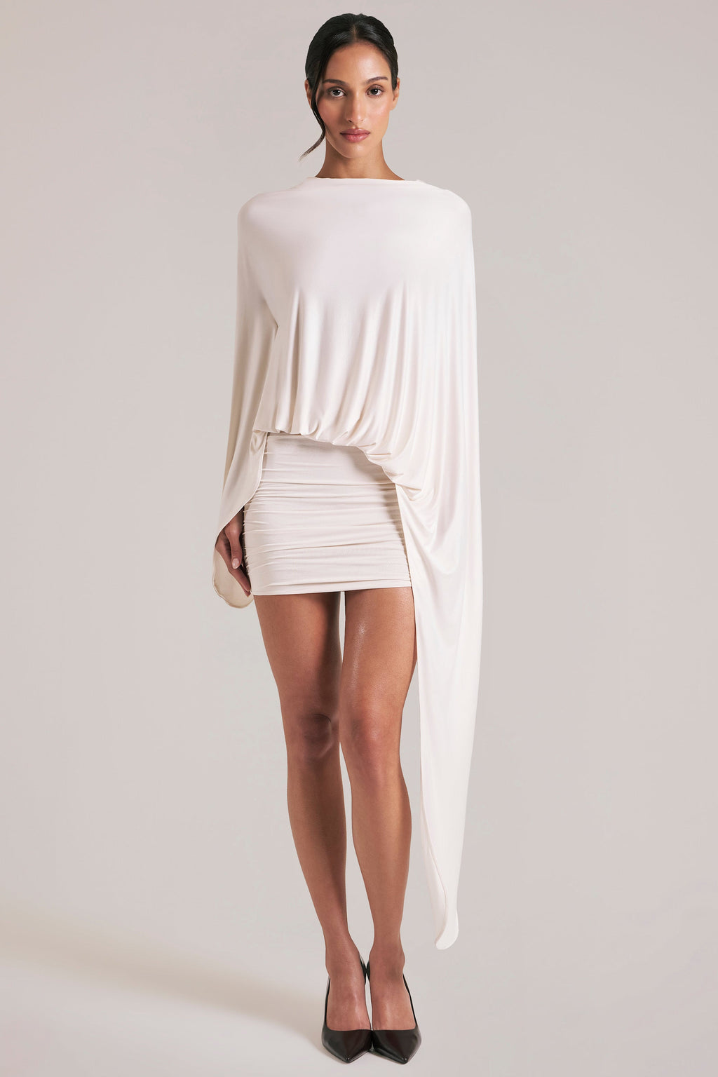 Draped Cape Mini Dress in Ivory