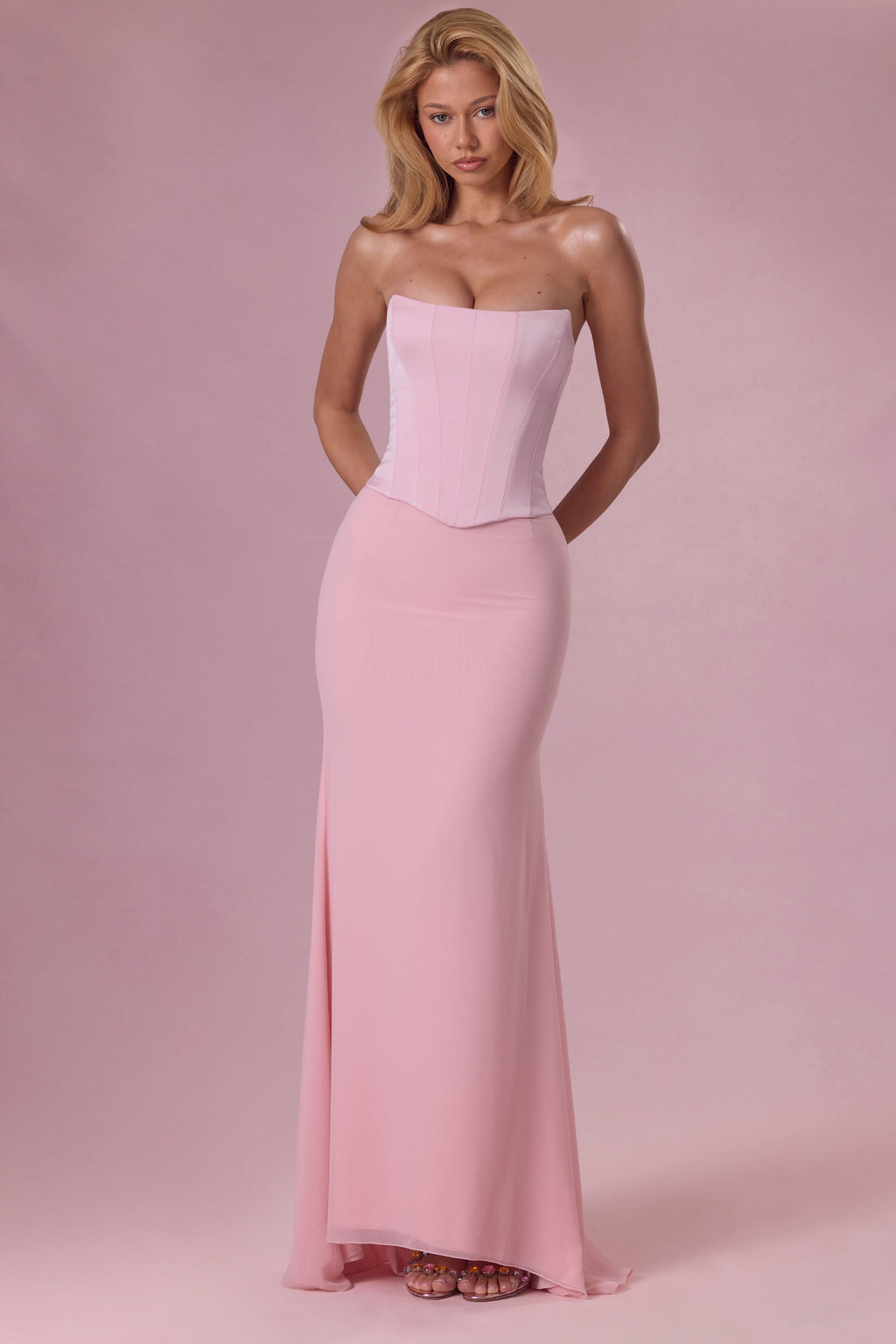 Satin Corset Bridesmaid Dress in Blush Pink