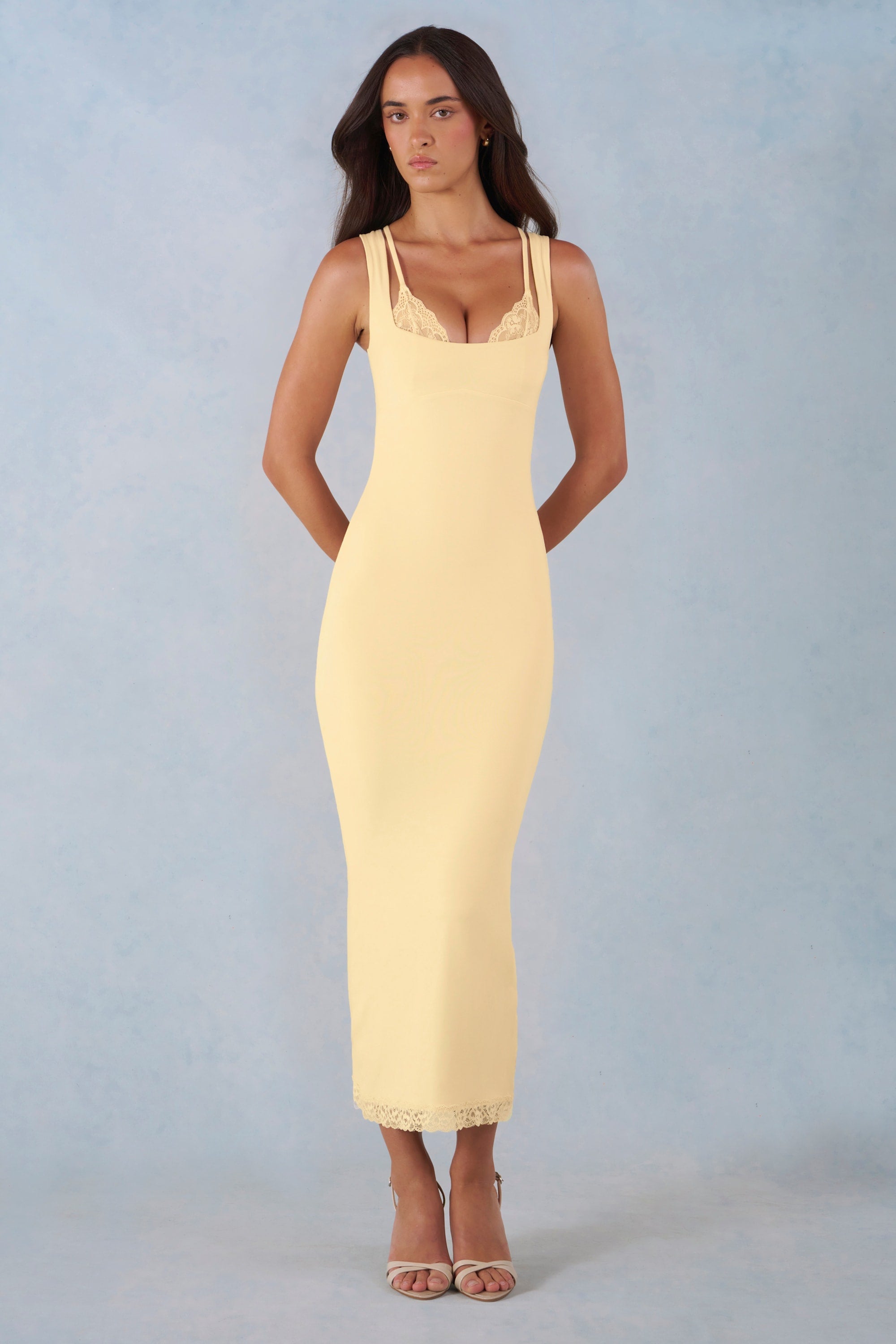 Modal Lace-Trim Midaxi Dress in Butter Yellow