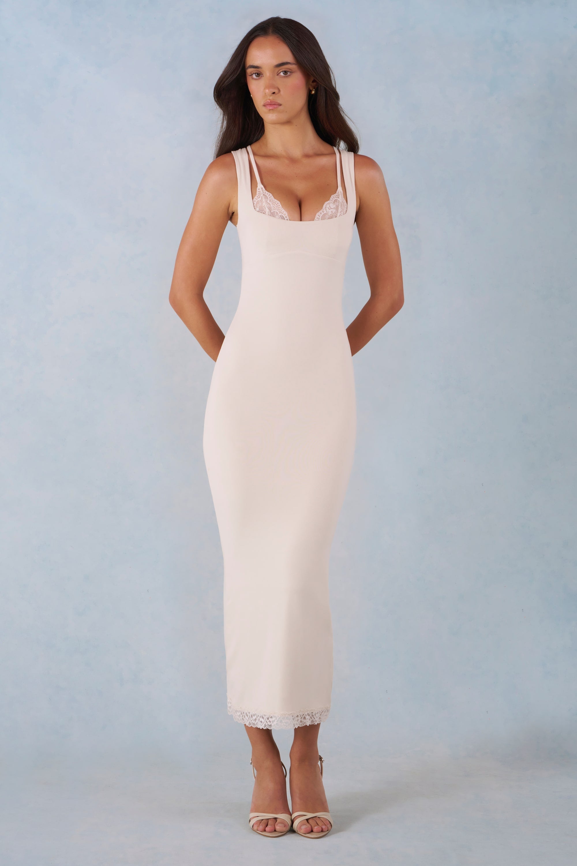 Modal Lace-Trim Midaxi Dress in Ivory