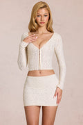 Lace Plunge Cardigan  in Ivory