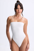 Modal Bandeau Thong Bodysuit in White