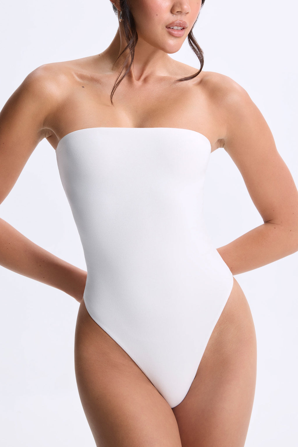 Modal Bandeau Thong Bodysuit in White