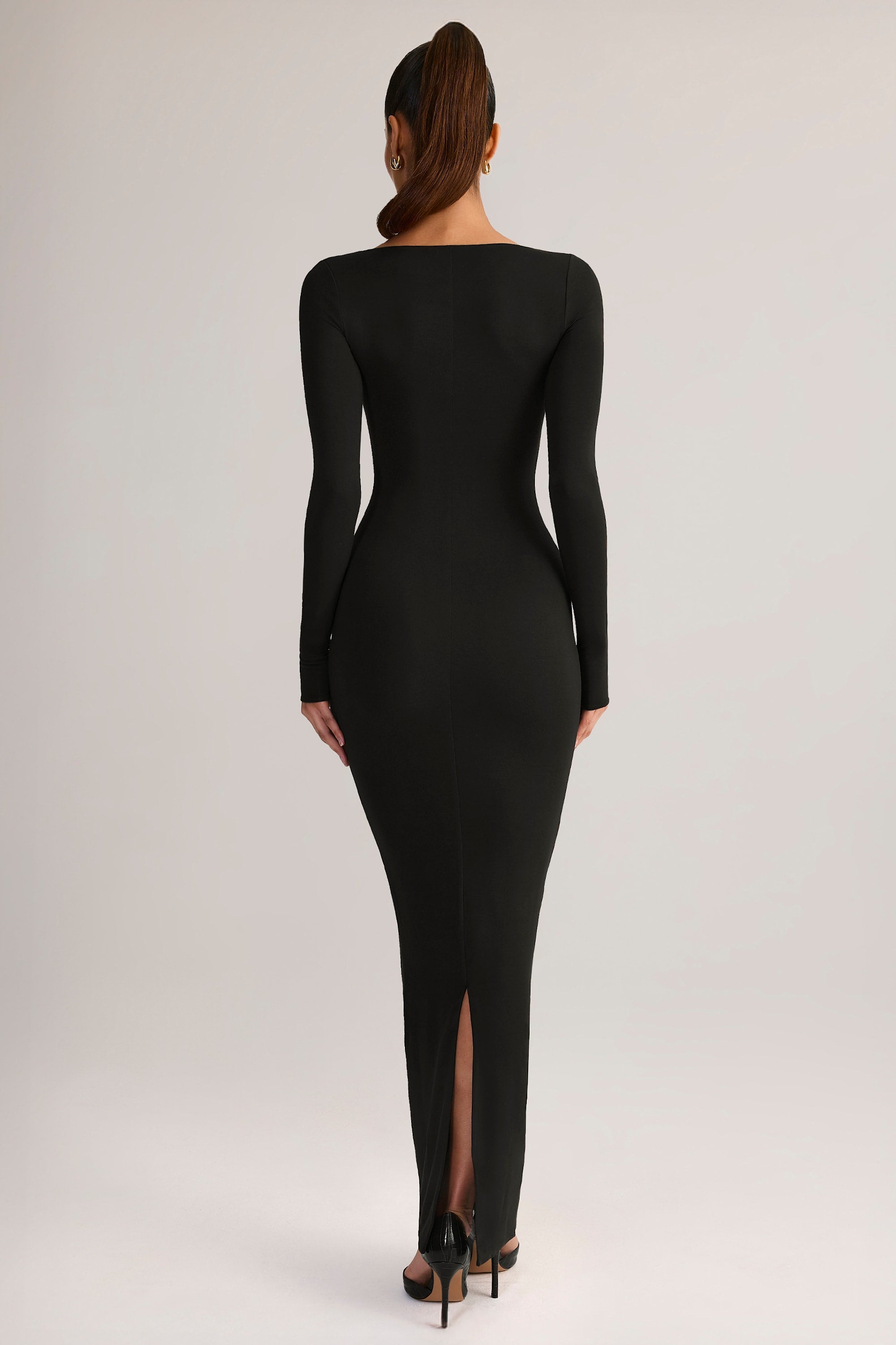 Modal Square-Neck Bodycon Maxi Dress in Black
