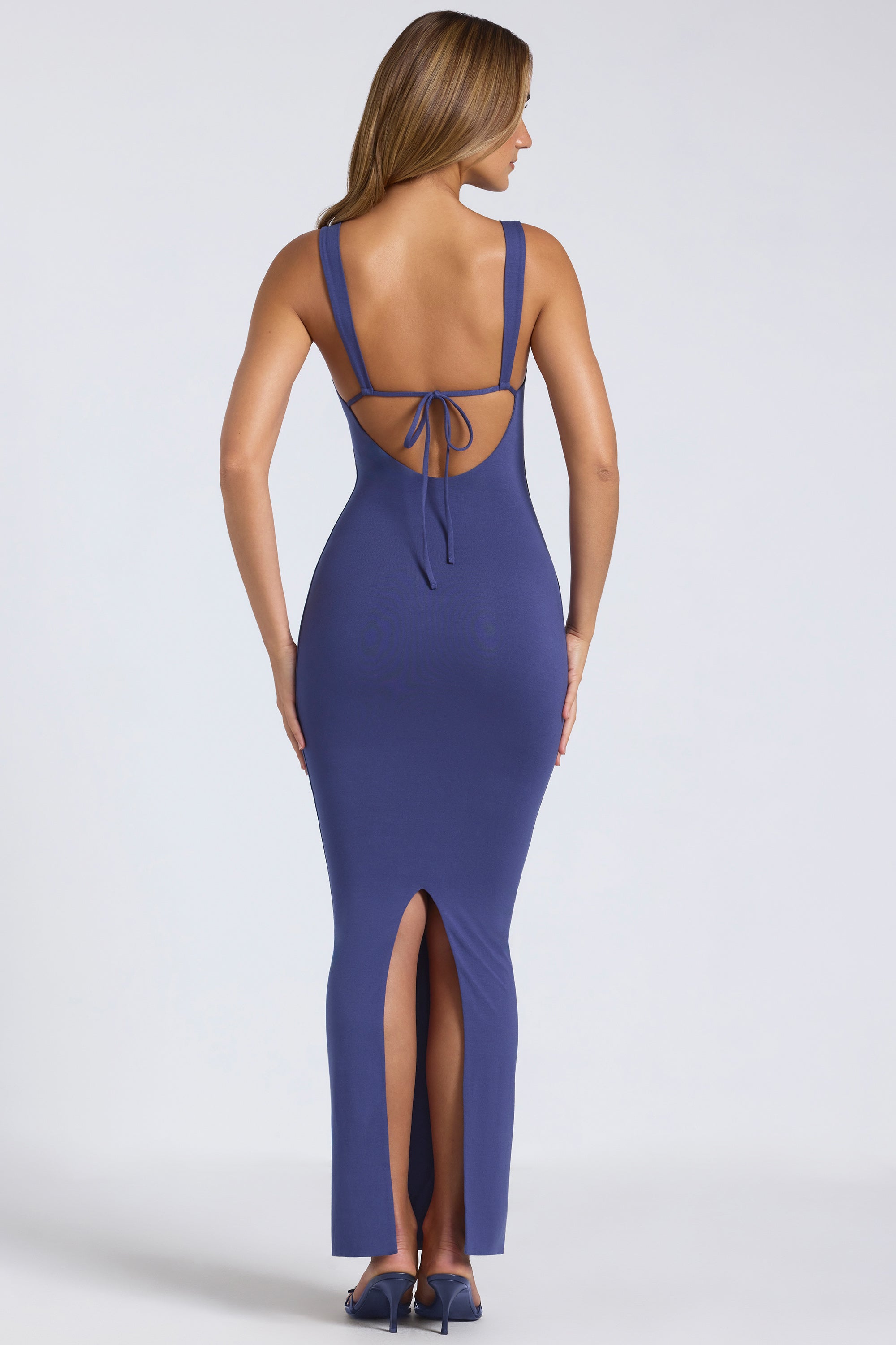 Modal Square-Neck Low Back Maxi Dress in Navy