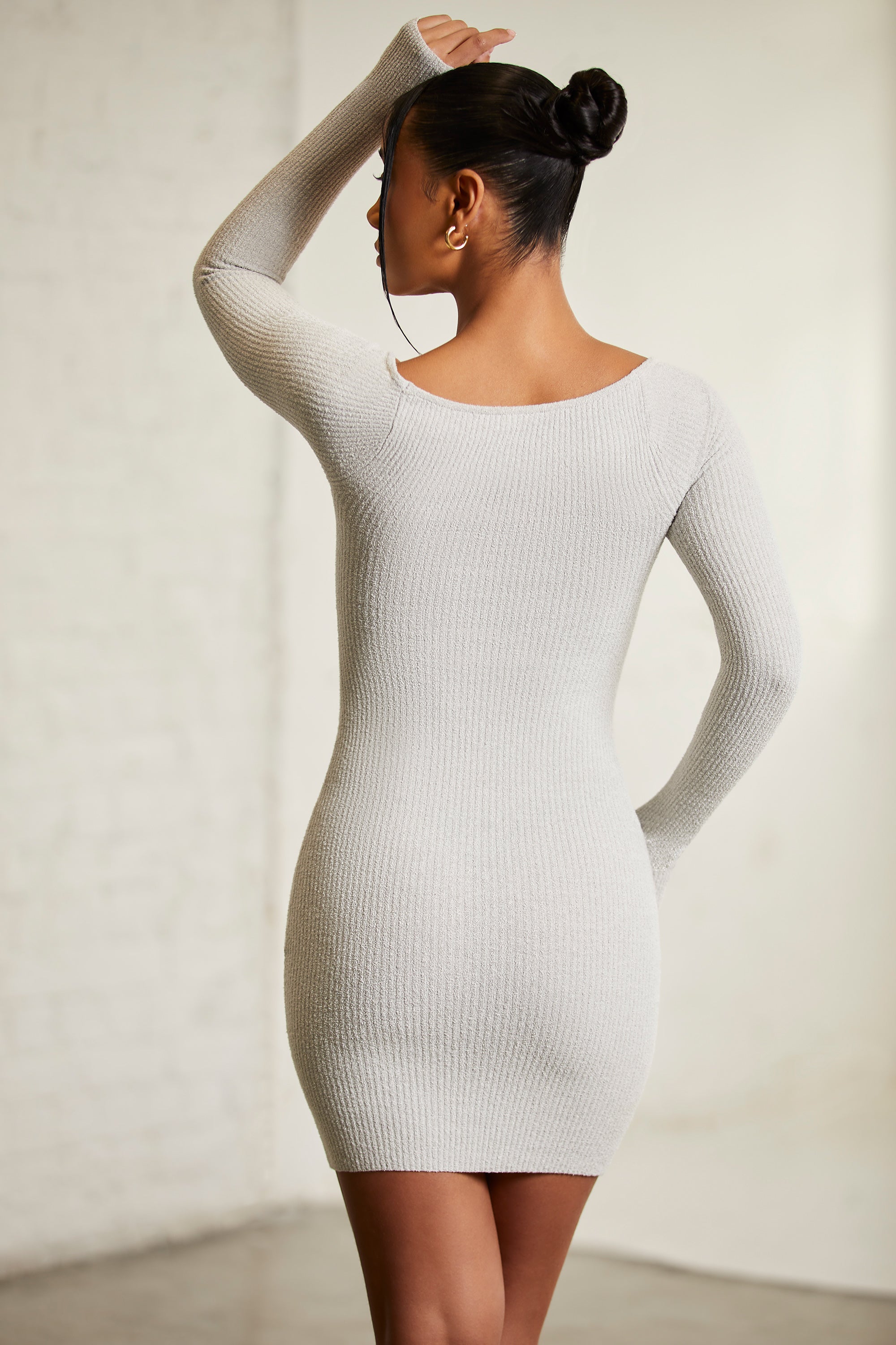 Long Sleeve Square Neck Mini Dress in Alloy