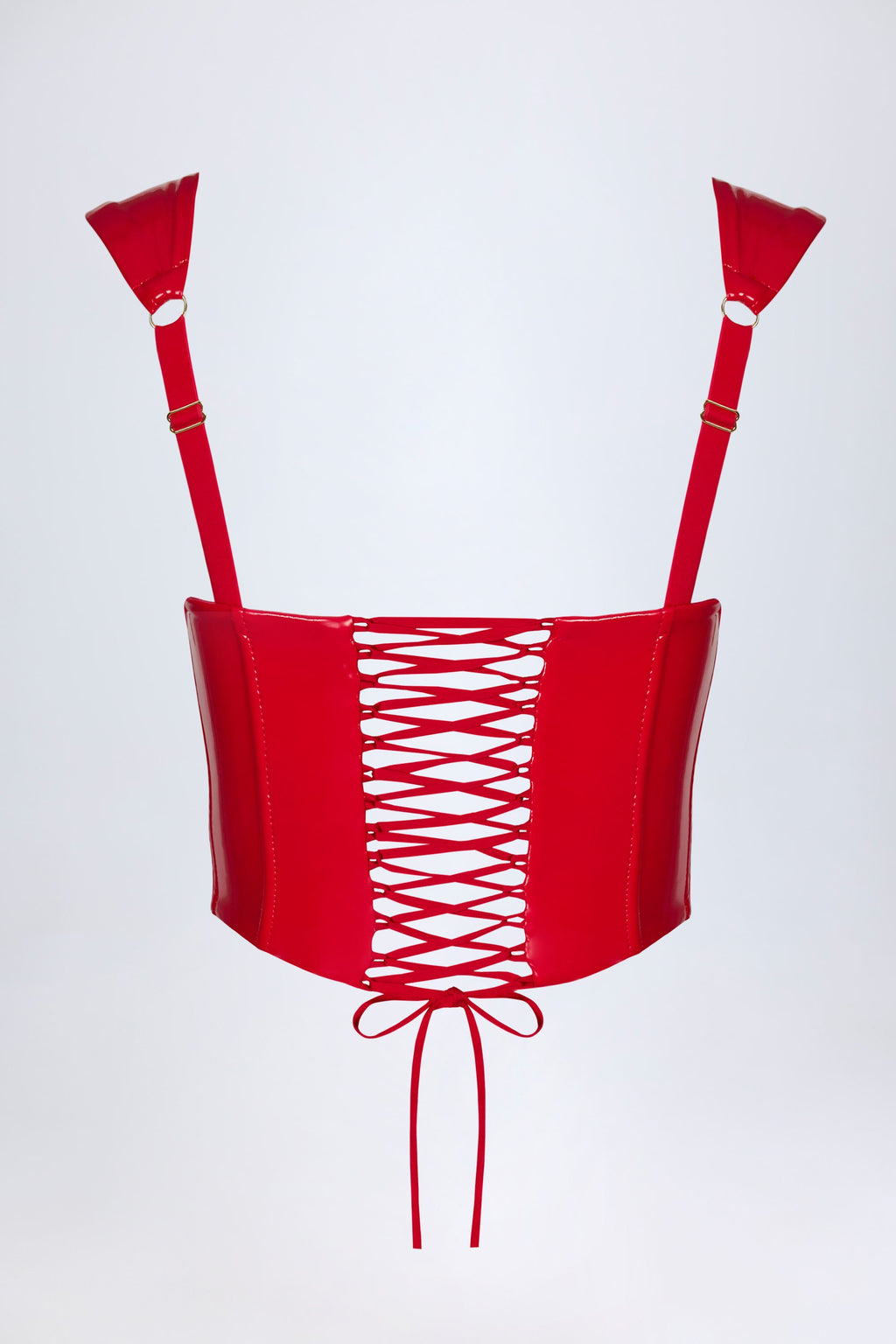 Vinyl Lace-Up Corset Top in Fire Red