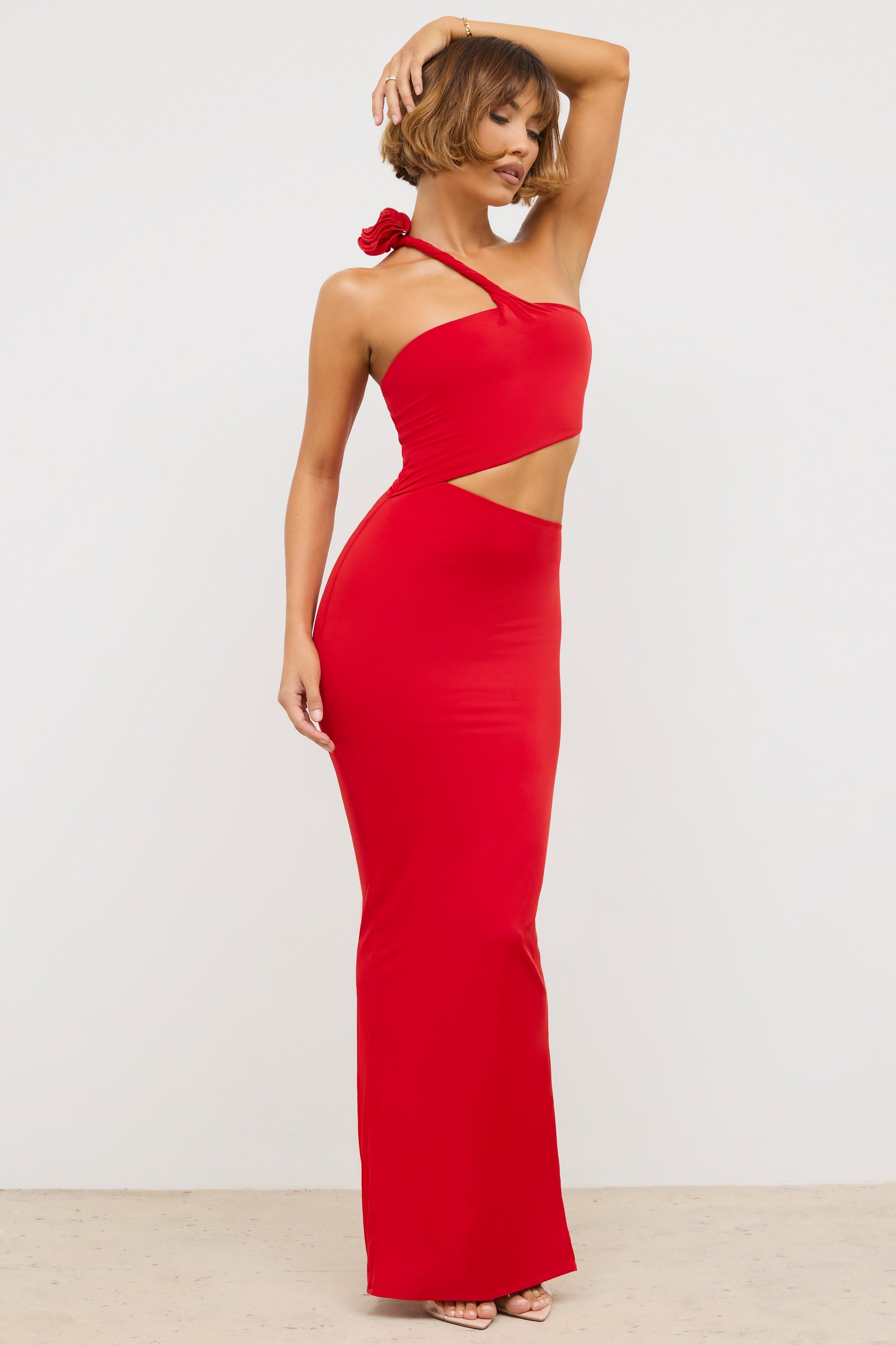 Jersey Asymmetric Cut Out Maxi Dress  in Scarlet Red