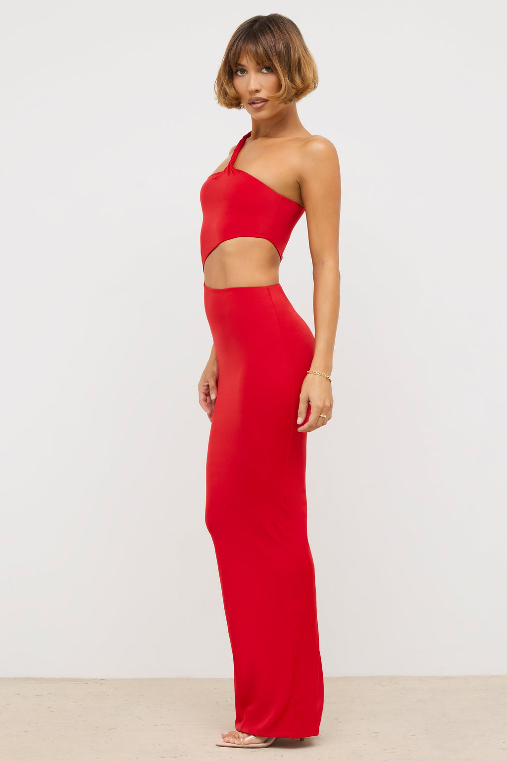 Jersey Asymmetric Cut Out Maxi Dress  in Scarlet Red