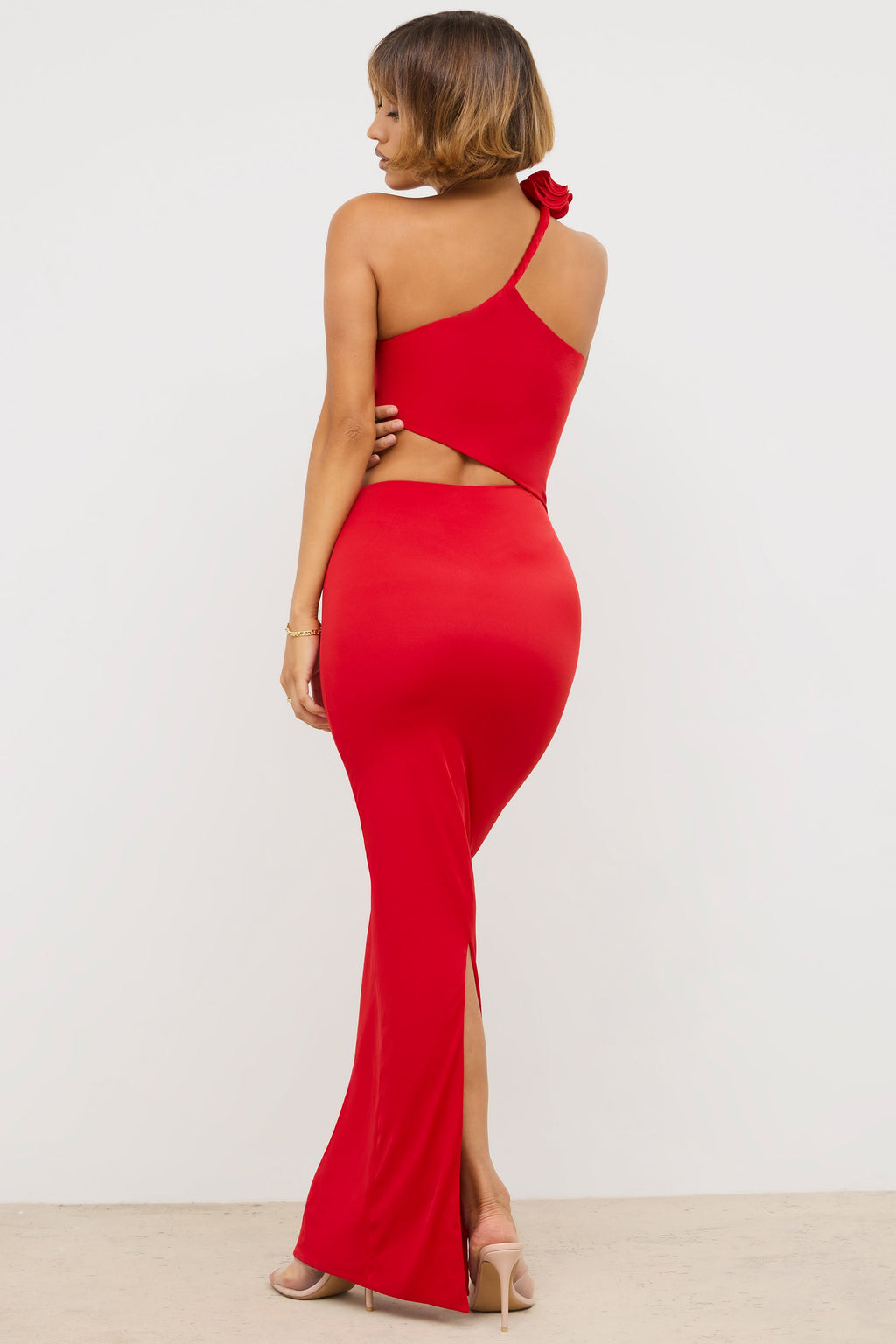 Jersey Asymmetric Cut Out Maxi Dress  in Scarlet Red