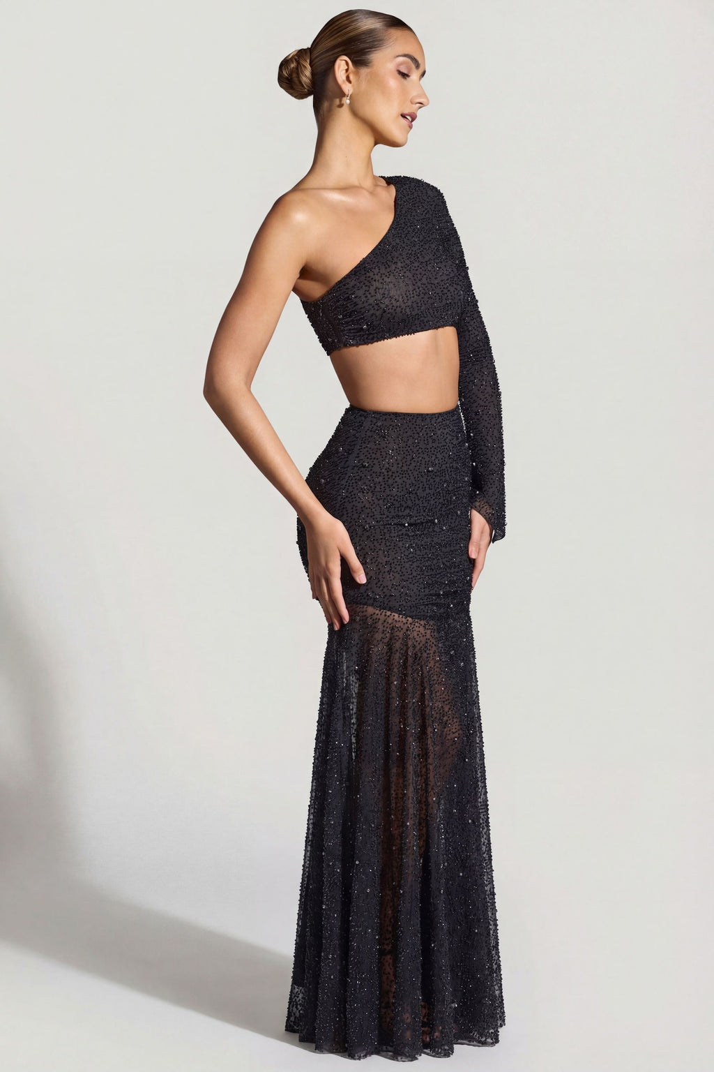 Embellished Handkerchief Hem Skirt in Black