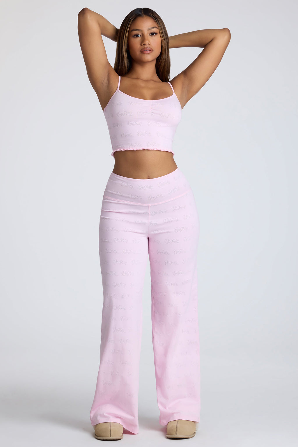 Strappy Ruched Pointelle Crop Top in Pink Lemonade