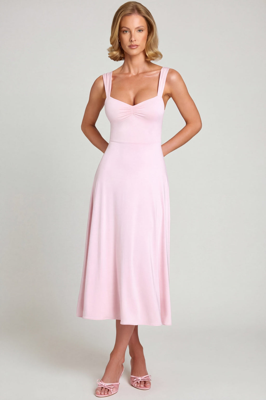 Sweetheart-Neck Ruched Midaxi Dress in Blush