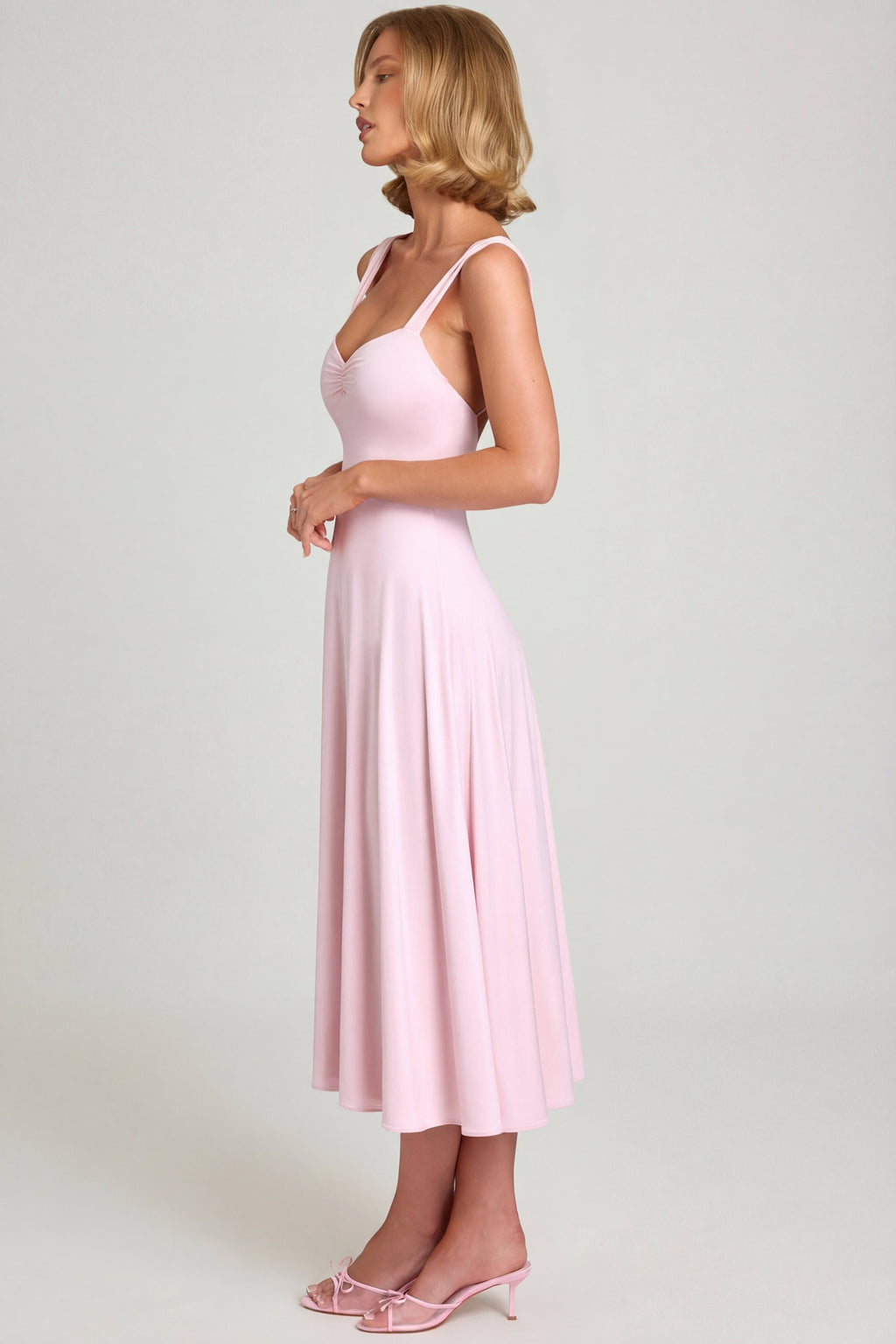 Sweetheart-Neck Ruched Midaxi Dress in Blush