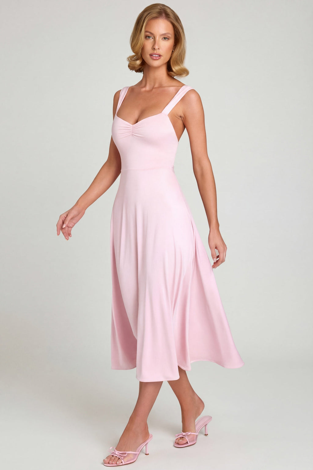 Sweetheart-Neck Ruched Midaxi Dress in Blush