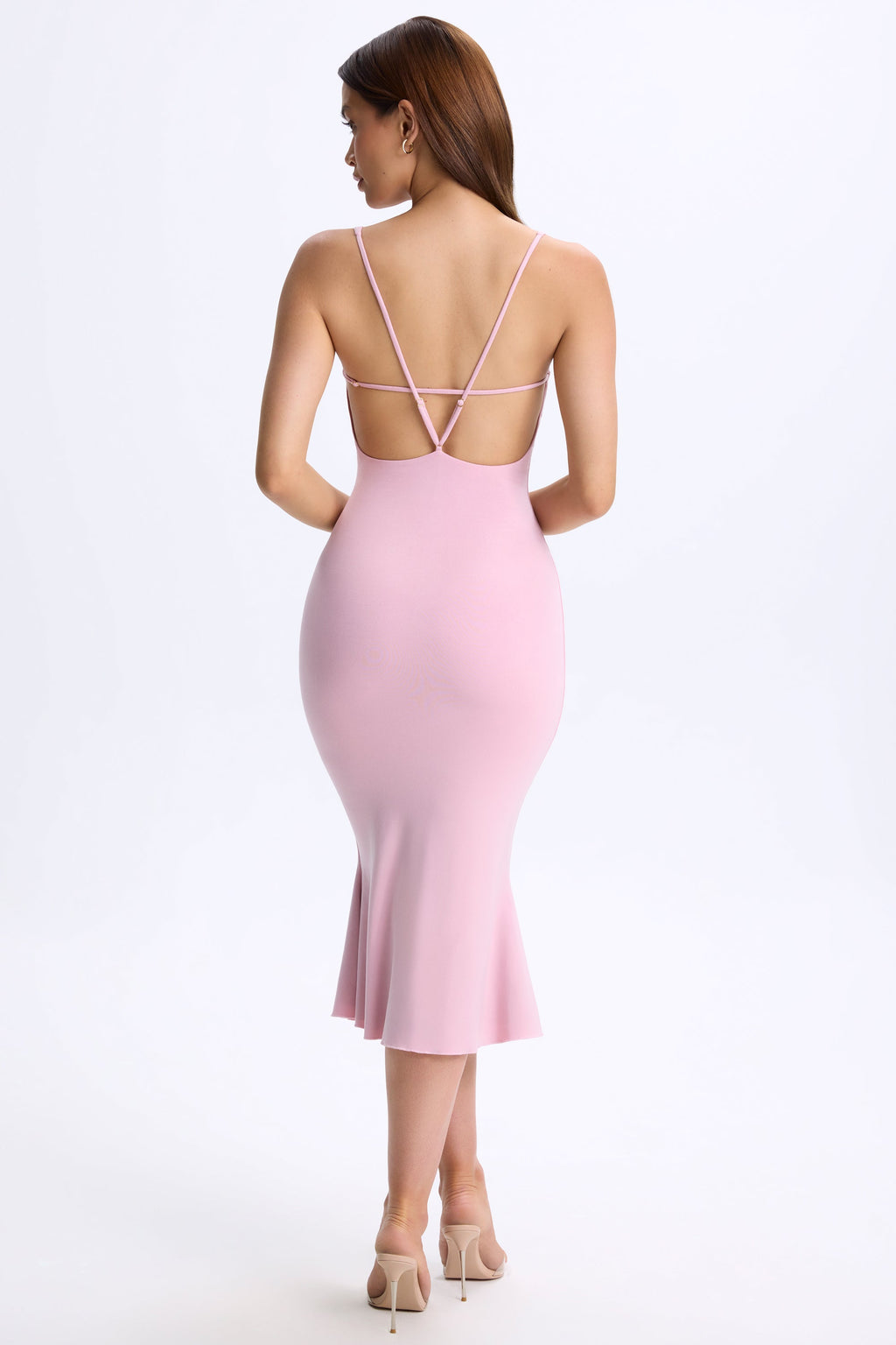 Modal Plunge Open-Back Midaxi Dress in Blush Pink