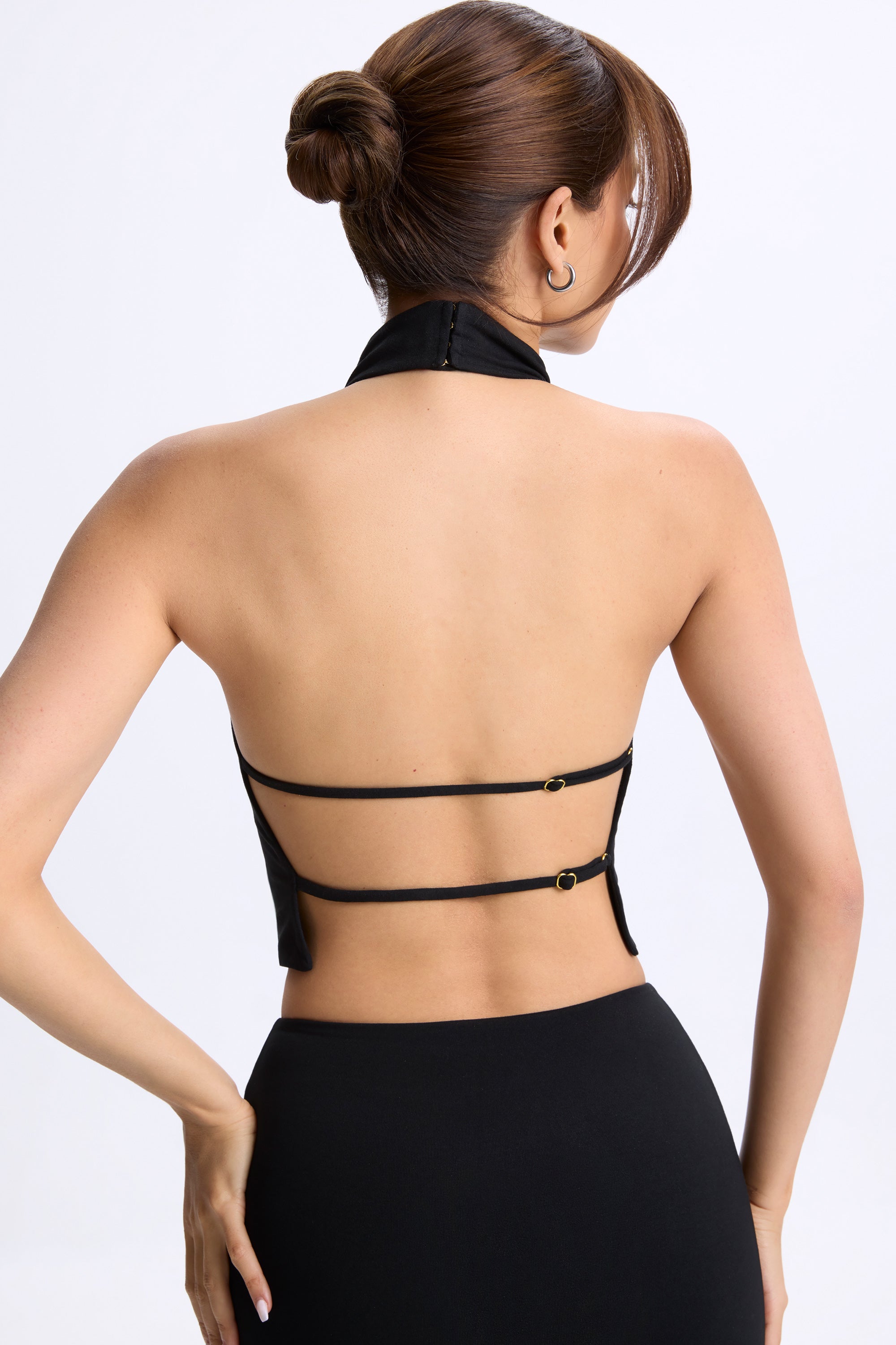 Modal Cowl-Neck Open-Back Top in Black