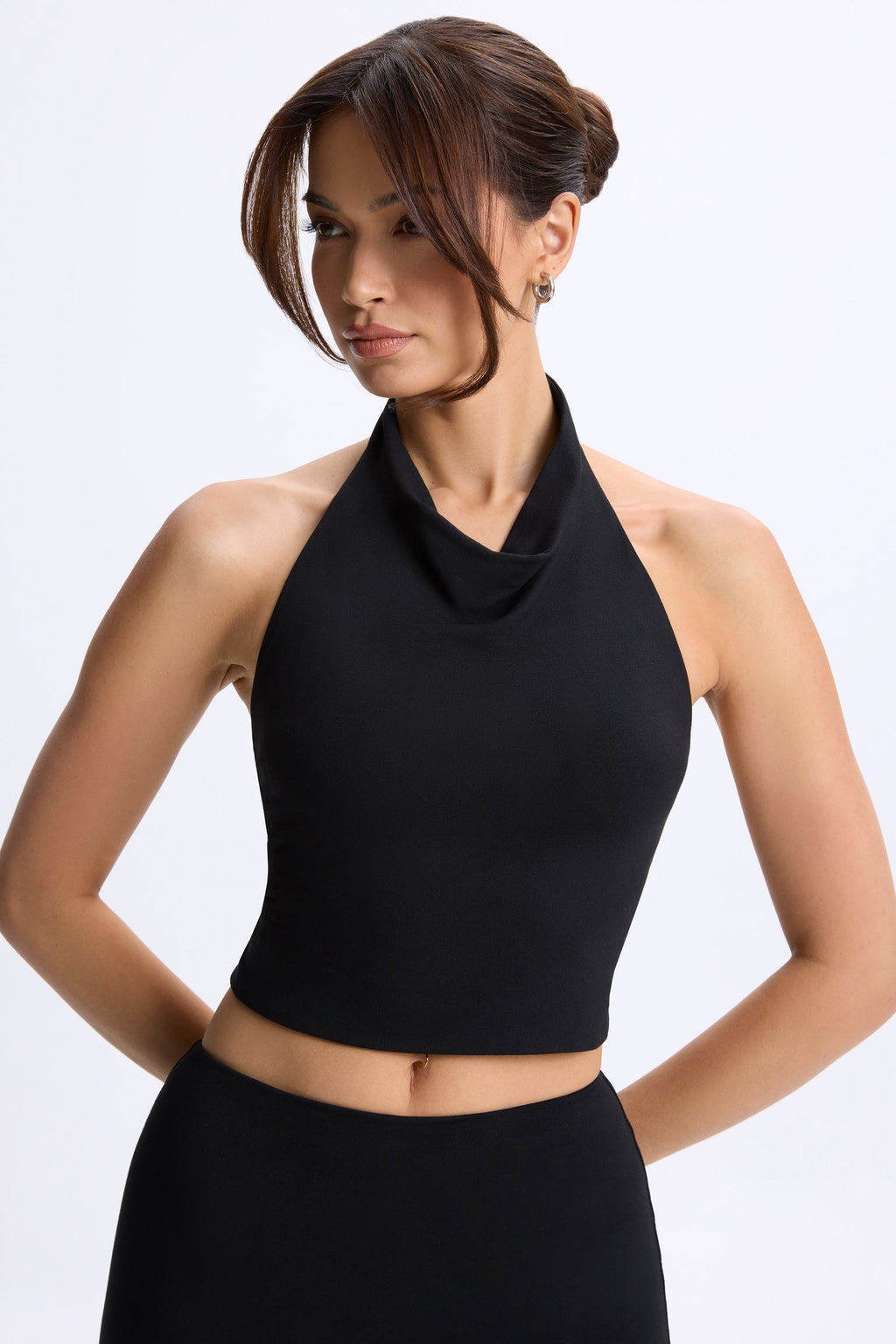 Modal Cowl-Neck Open-Back Top in Black