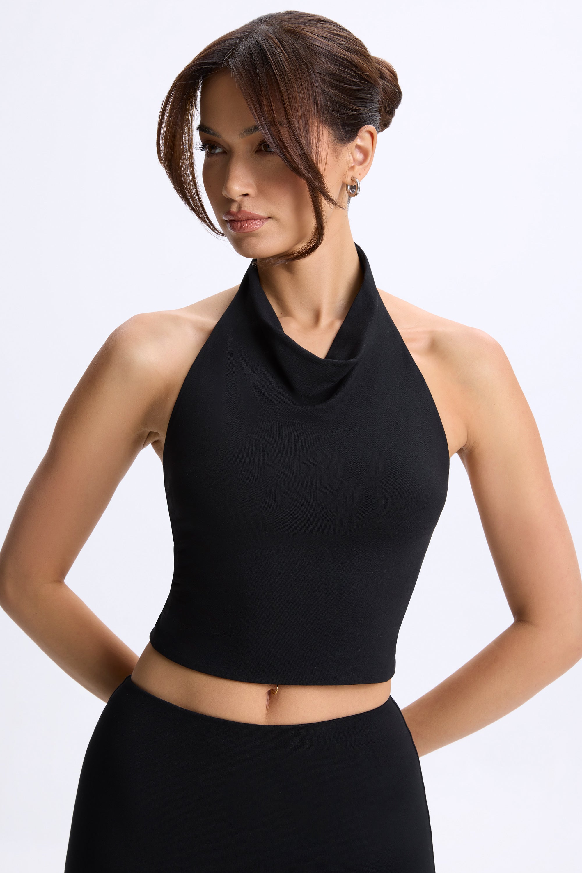 Modal Cowl-Neck Open-Back Top in Black