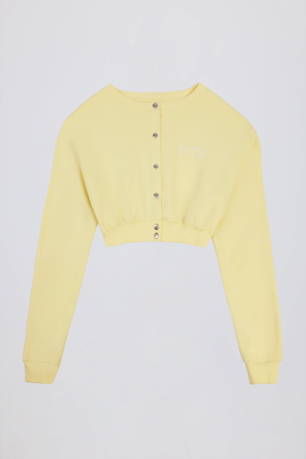 Brushed Jersey Button-Up Cropped Cardigan in Soft Yellow